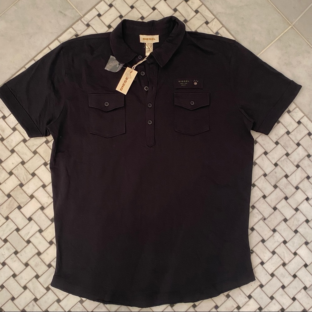 Men's Diesel Short Sleeve Polo Shirt Black NWT